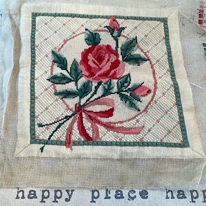 Vintage Needle Point Pillow Block/Needs finishing/